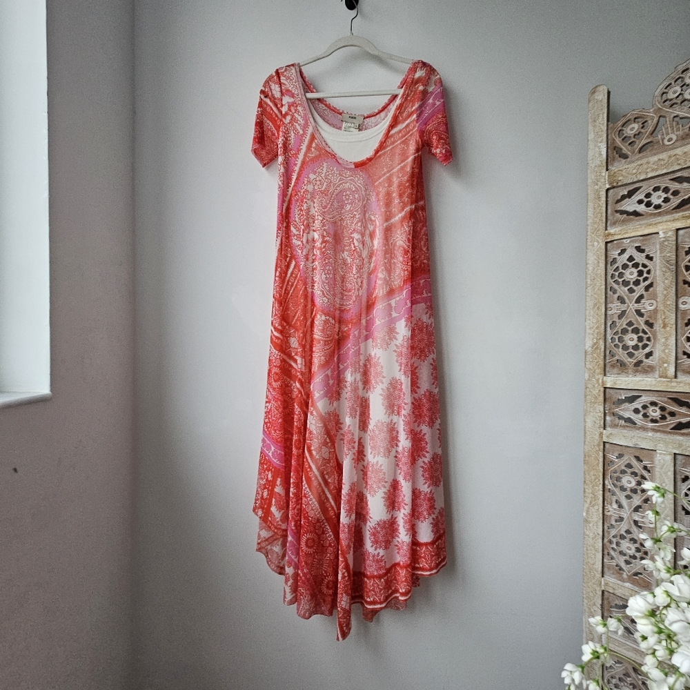 Fuzzi JPG Italy Nylon Mesh Sunset Salmon Patchwork Hankercheif Dress - Picture 3 of 15